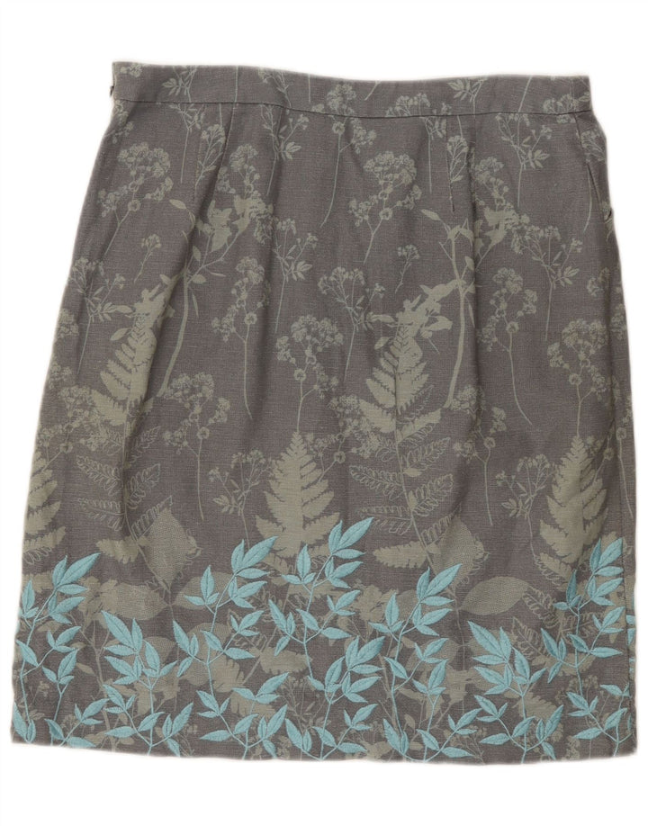 White Stuff Midi-nederdel til kvinder UK 12 Medium W32 Grå blomsterlinned