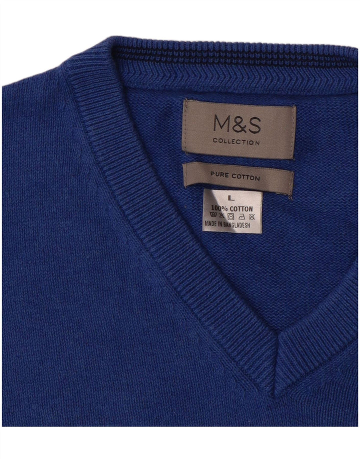 Marks & Spencer Herre V-hals sweater Stor blå bomuld