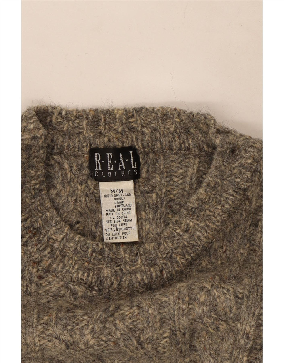 Vintage sweater med rund hals til kvinder UK 14 Medium Grey Flecked Wool