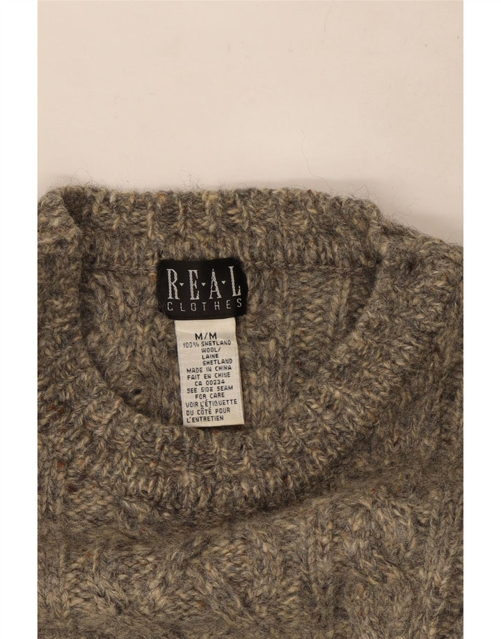 Vintage sweater med rund hals til kvinder UK 14 Medium Grey Flecked Wool
