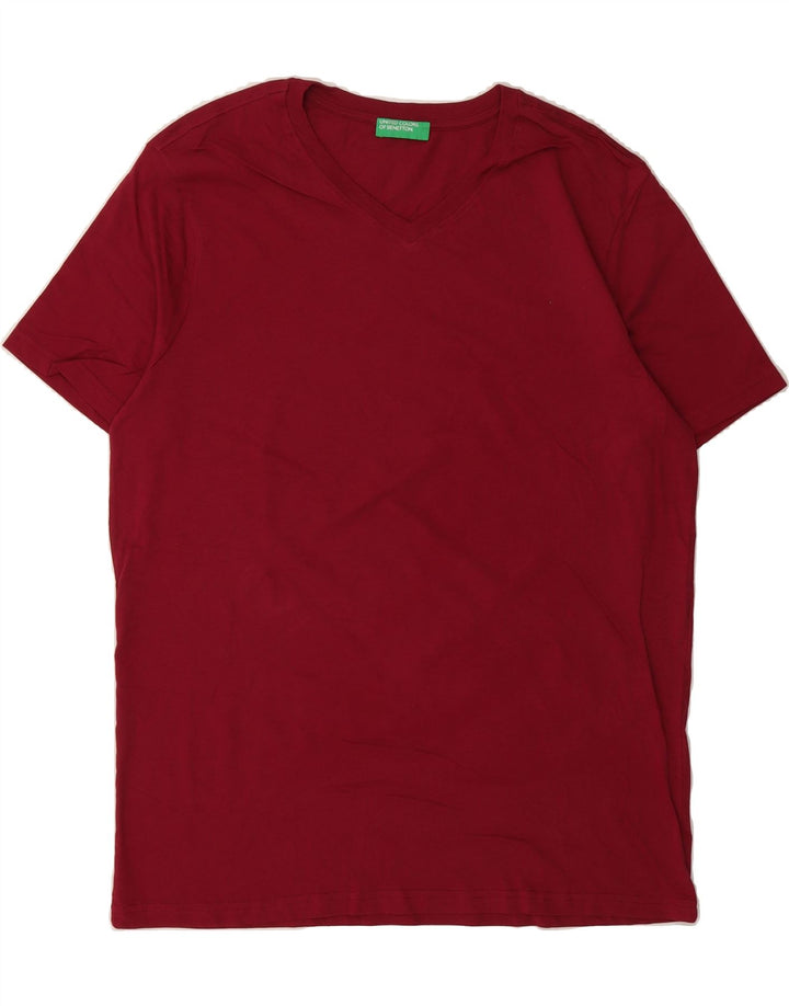 BENETTON Mens T-Shirt Top Large Burgundy Cotton Vintage Benetton and Second-Hand Benetton from Messina Hembry 