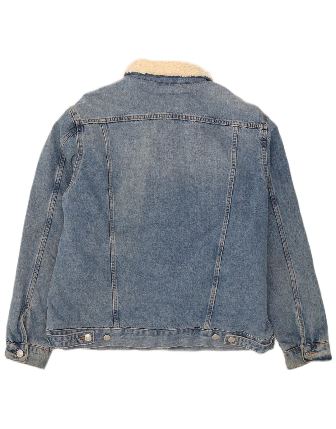 Topshop Dame Denim Sherpa Jacket UK 14 Stor Blå Bomuld