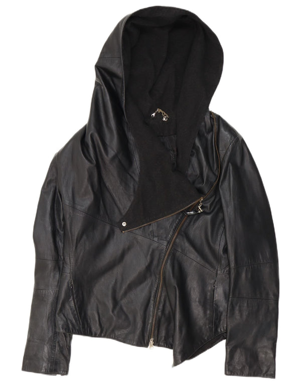 Vintage dame hættebiker læderjakke UK 24 4XL sort læder