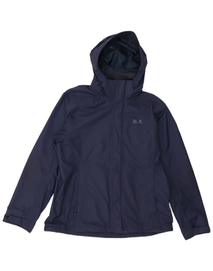 Jack Wolfskin Dame Hætte Regnjakke UK 18 XL Navy Blue Polyamide