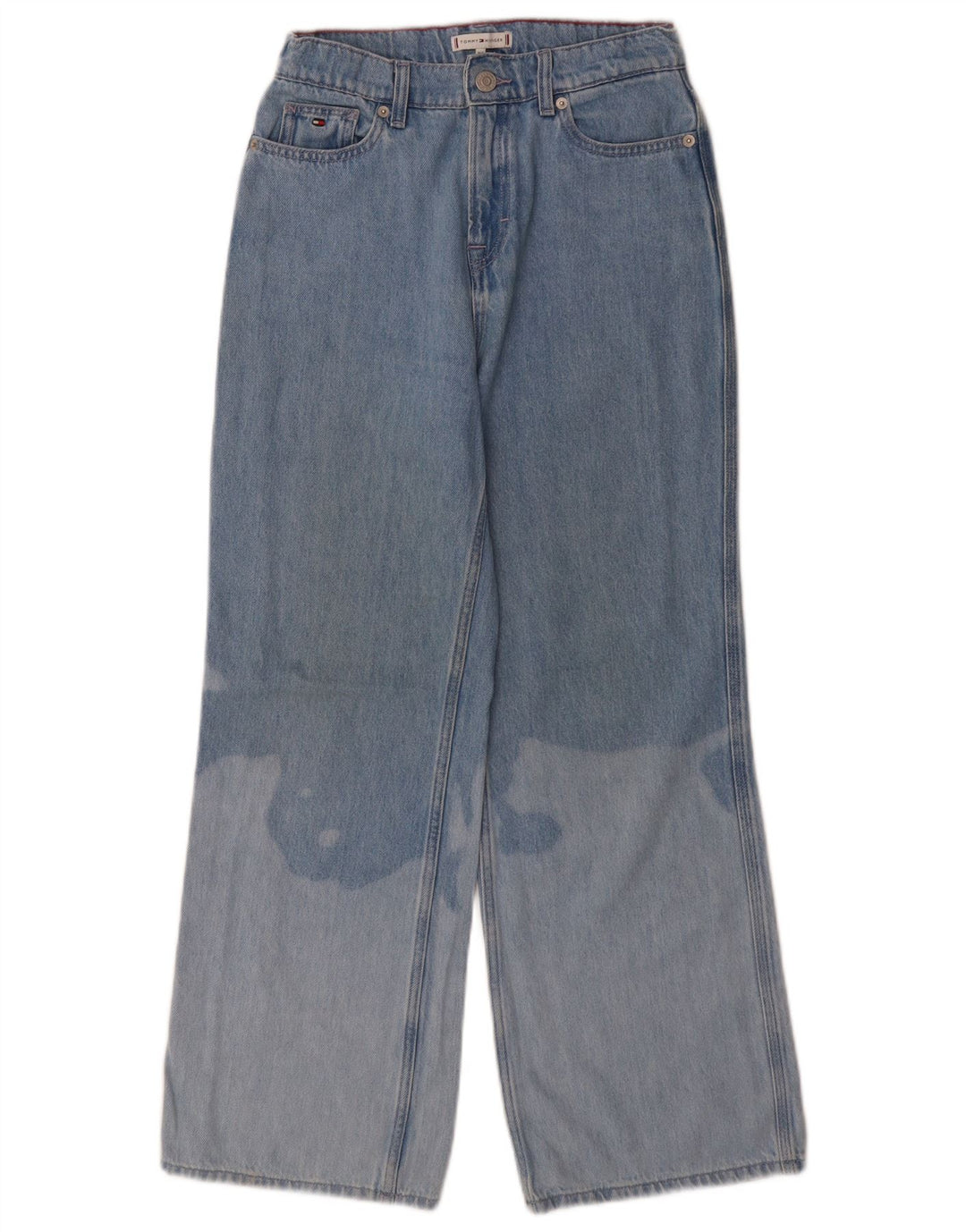 TOMMY HILFIGER Piger Acid Wash Jeans med brede ben 13-14 år W26 L27 Blå
