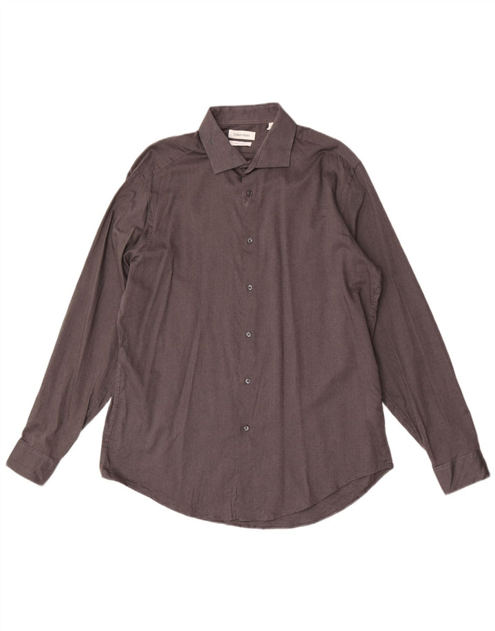 Calvin Klein Herre Slim Fit Skjorte Størrelse 17 XL Grå Flecked