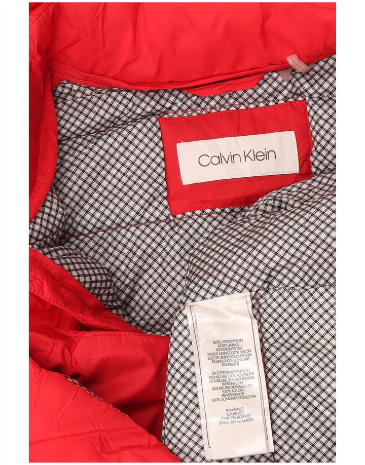 Calvin Klein Polstret jakke med hætte til kvinder UK 16 Stor rød nylon