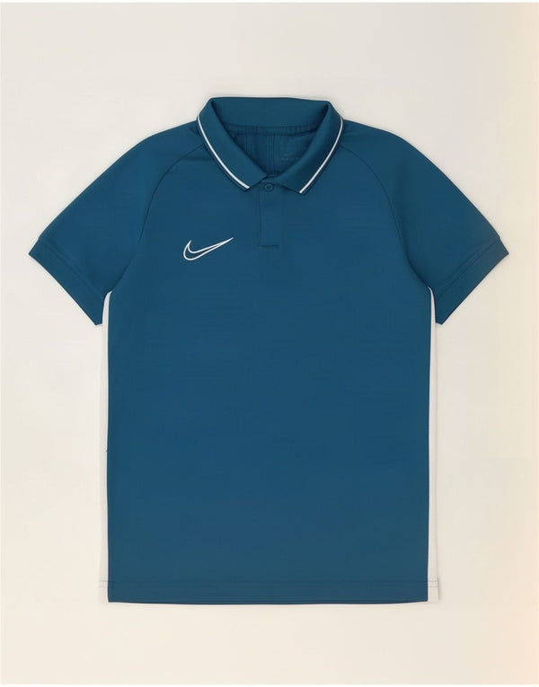 Nike Boys Polo Shirt 12-13 Years Large Blue Colourblock Polyester