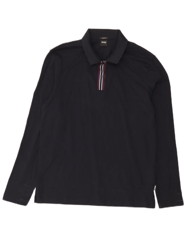 Hugo Boss Langærmet herre poloshirt Stor marineblå bomuld