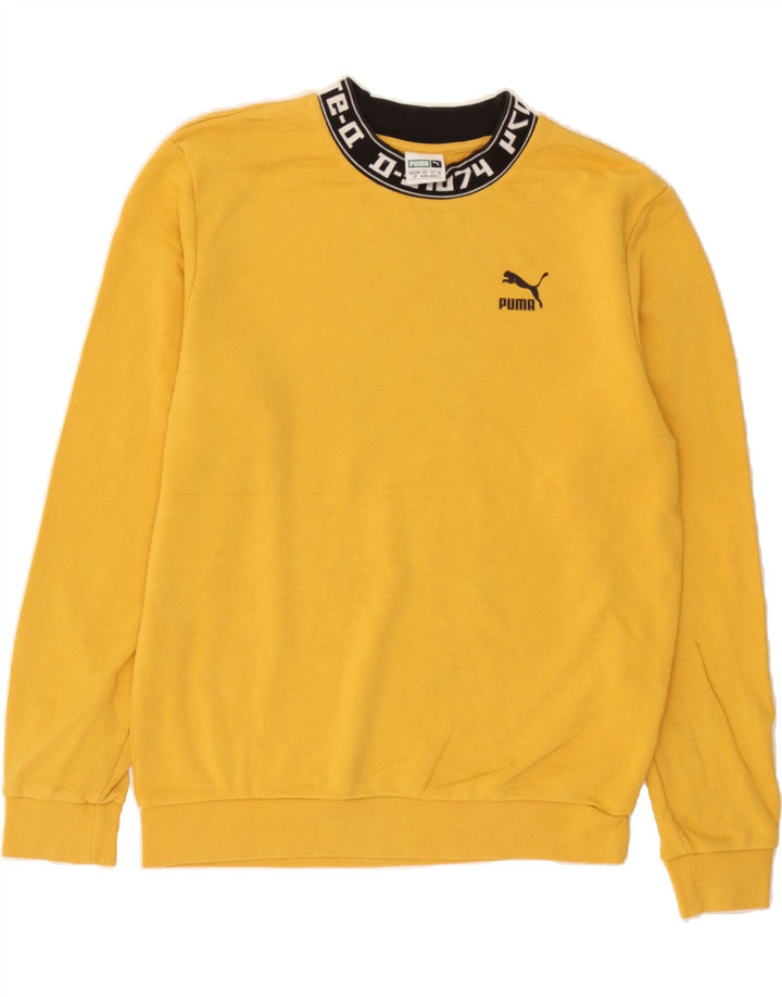 PUMA Mens Graphic Sweatshirt Jumper Small Yellow Cotton Vintage Puma and Second-Hand Puma from Messina Hembry 