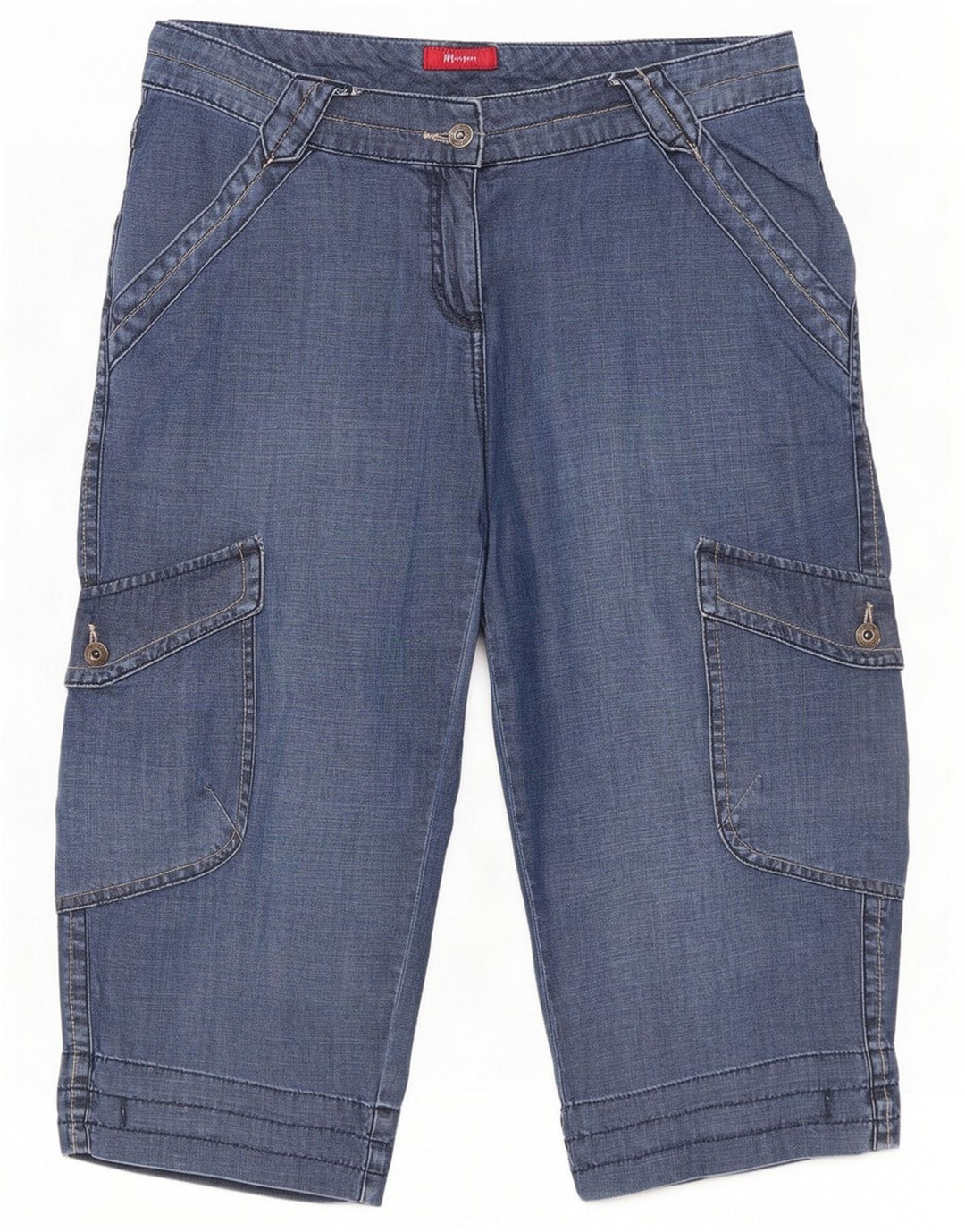 Monsoon Dame Denim Cargo Shorts UK 14 Medium W34 L20 Blå Bomuld