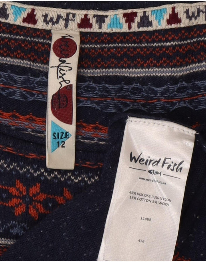 Weird Fish Dame Jumper Dress UK 12 Medium Blue Fair Isle Viscose