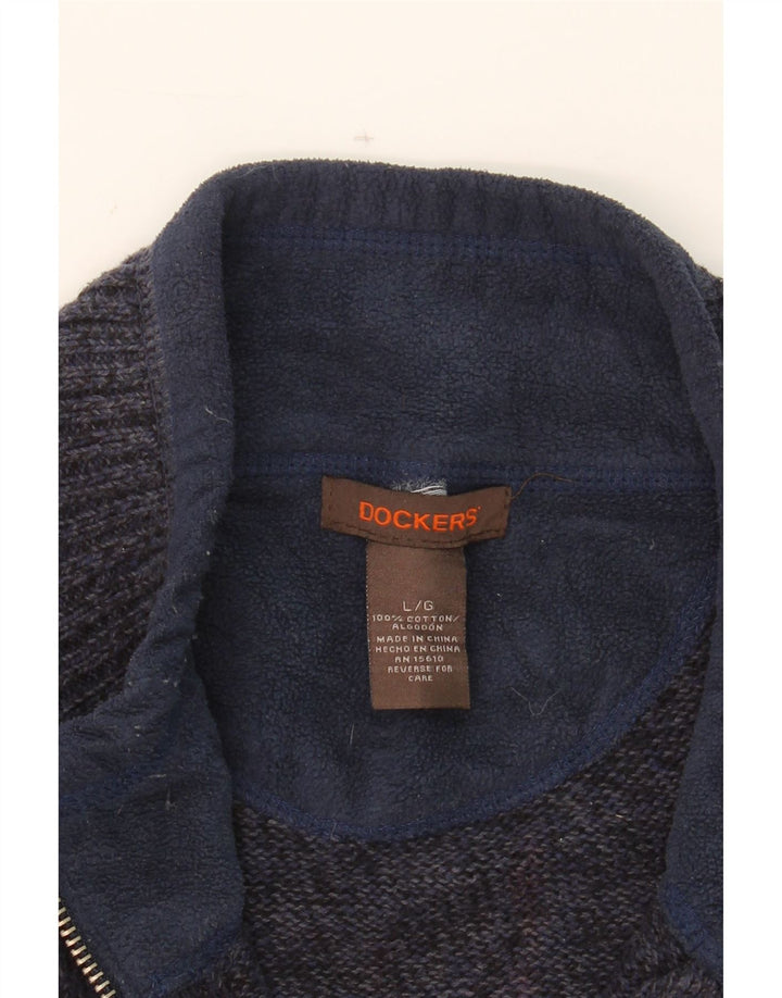 DOCKERS Mens Zip Neck Jumper Sweater Large Navy Blue Flecked Cotton Vintage Dockers and Second-Hand Dockers from Messina Hembry 