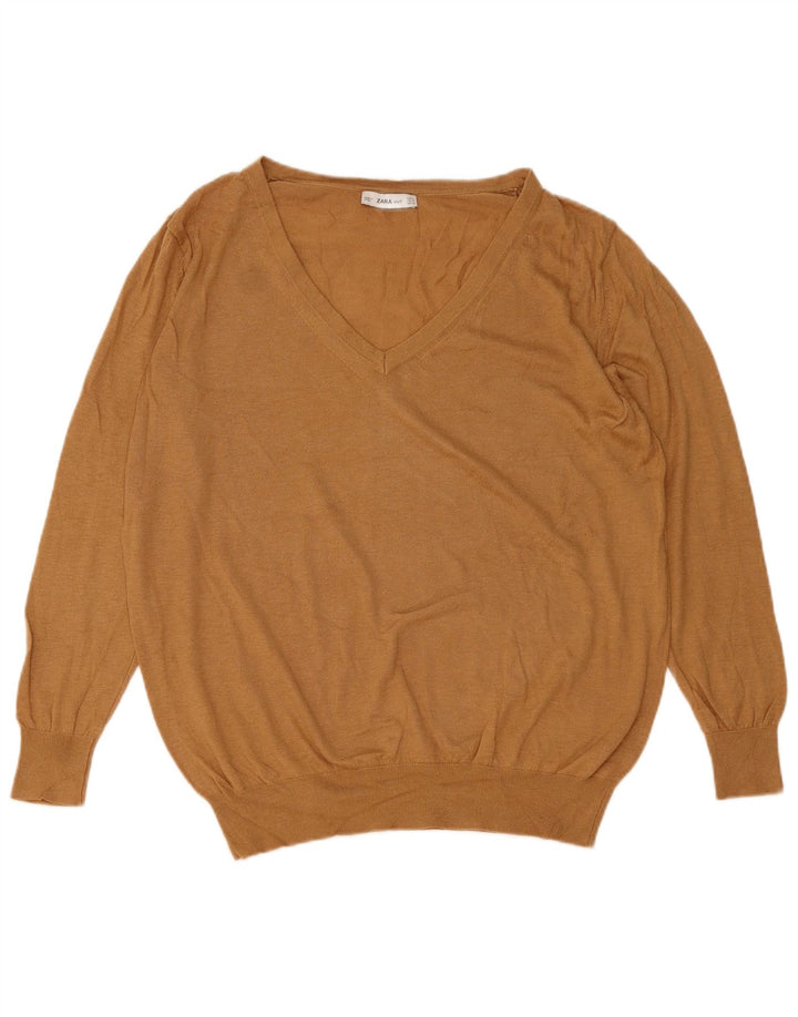 Zara Dame Oversized V-hals sweater UK 14 Medium Brun