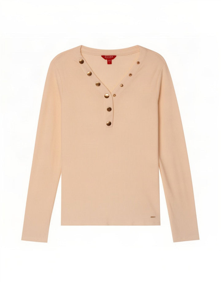 Guess Dametop Langærmet UK 14 Large Off White Viscose