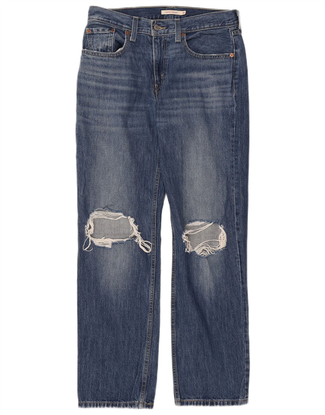 LEVI'S Dame Low Pro Distressed Straight Jeans W28 L31 Blå Bomuld
