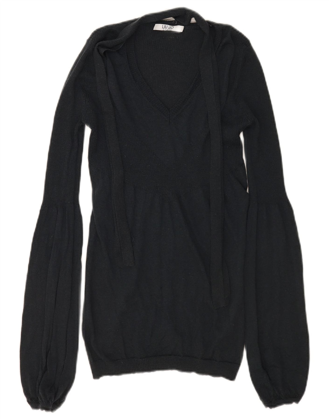 Liu Jo Dame Front Tie V-hals Jumper Sweater UK 10 Small Black Wool