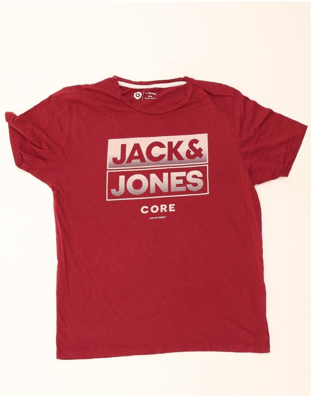 JACK & JONES Mens Graphic T-Shirt Top Medium Burgundy Cotton Vintage Jack & Jones and Second-Hand Jack & Jones from Messina Hembry 