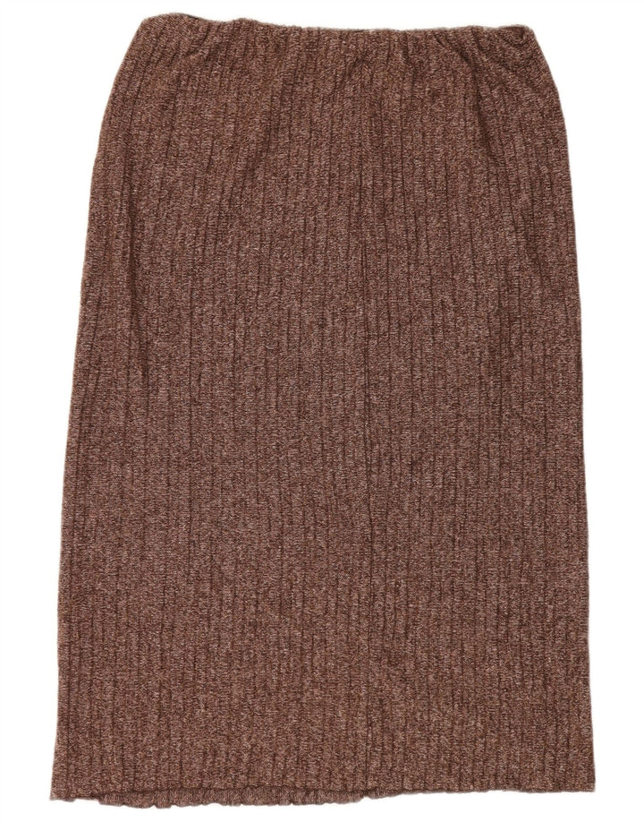 Zara damestrikket lige nederdel Stor W30 brun flækket polyester