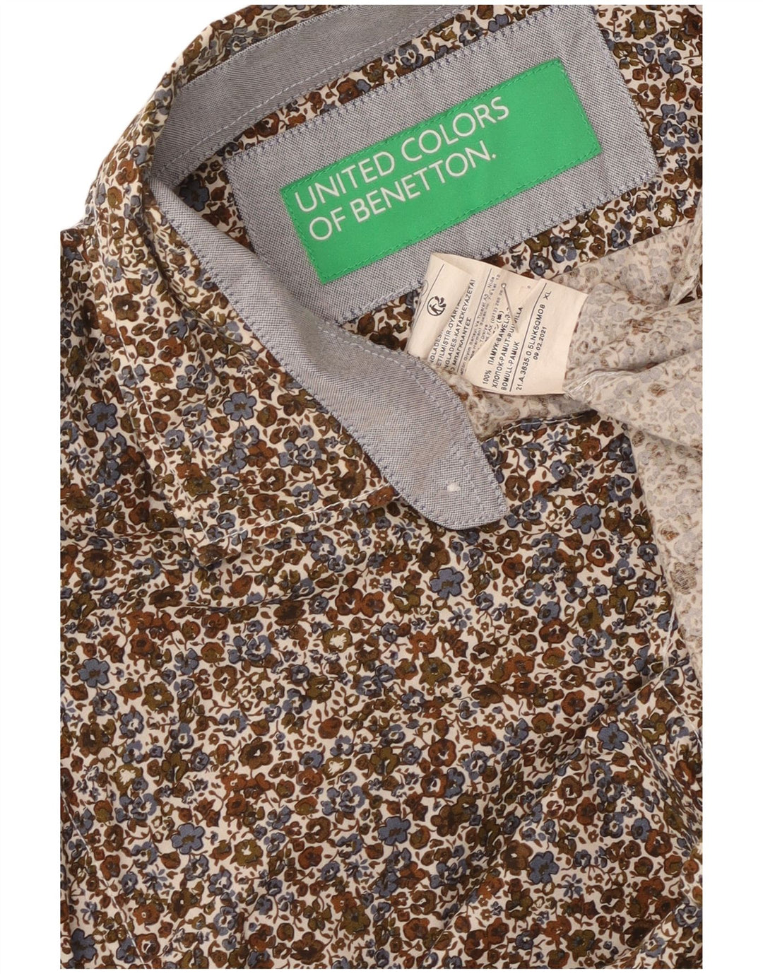 Benetton herreskjorte XL flerfarvet blomsterbomuld
