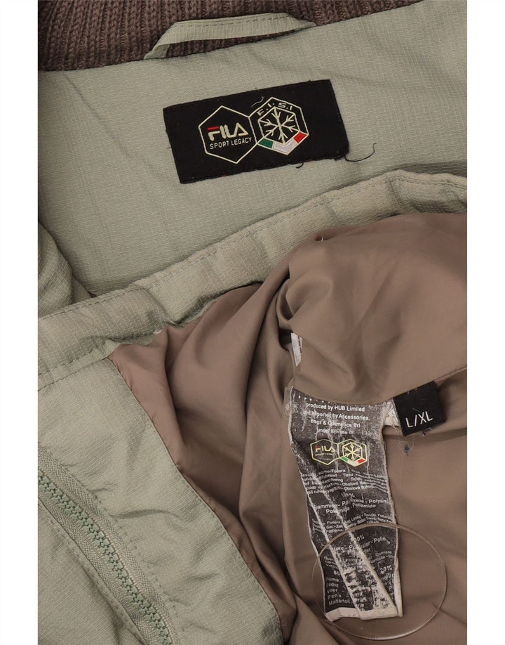 Fila Herre hættepolstret jakke UK 40 Stor Khaki Polyamid