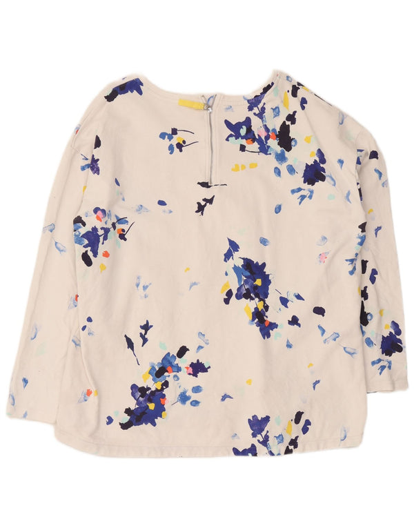 Joules Womens Top Long Sleeve UK 20 2XL White Floral Cotton