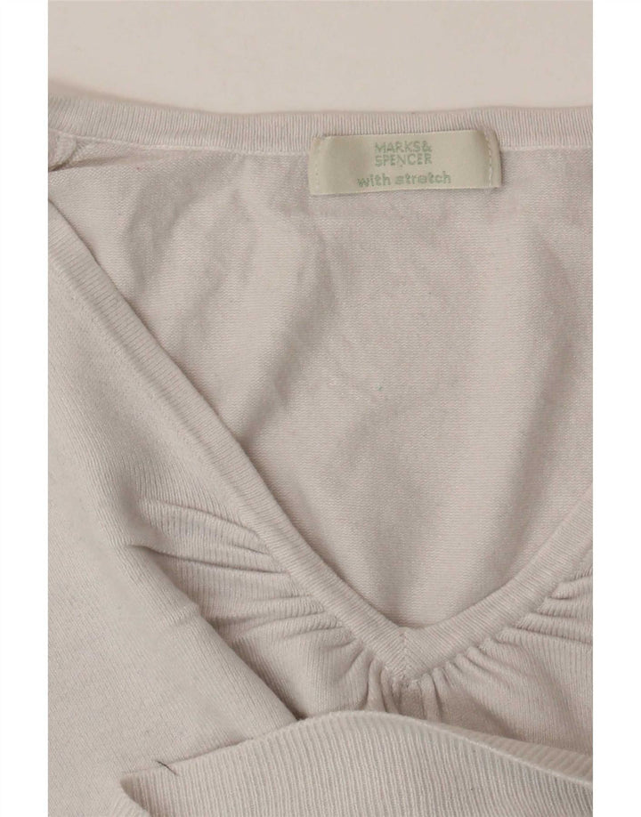 Marks & Spencer Dame 3/4-ærmet V-hals sweater UK 14 Medium White