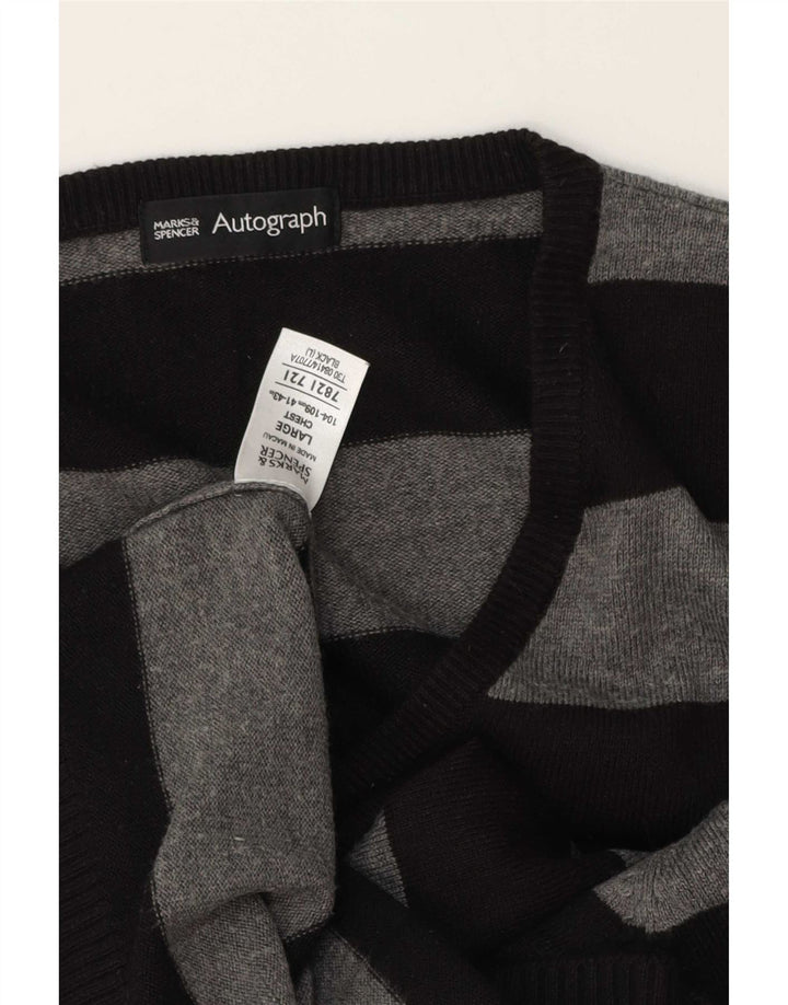 Marks & Spencer Herre V-hals sweater Stor grå stribet akryl