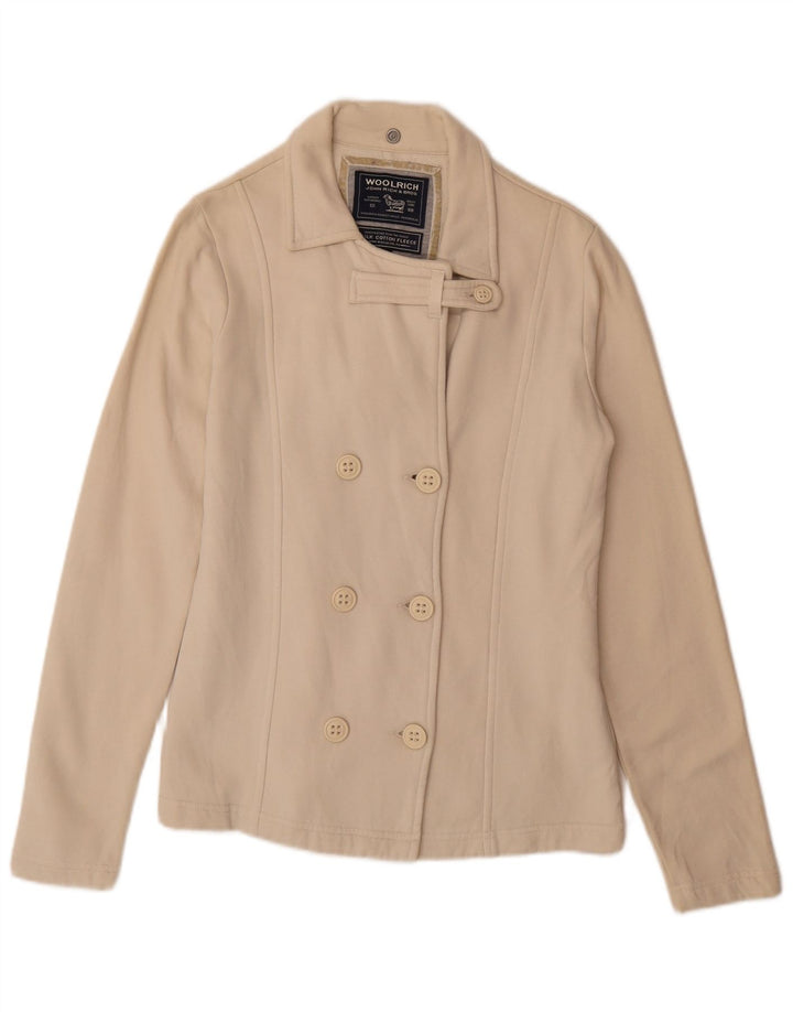 WOOLRICH Womens Double Breasted Jacket UK 14 Large Beige Cotton