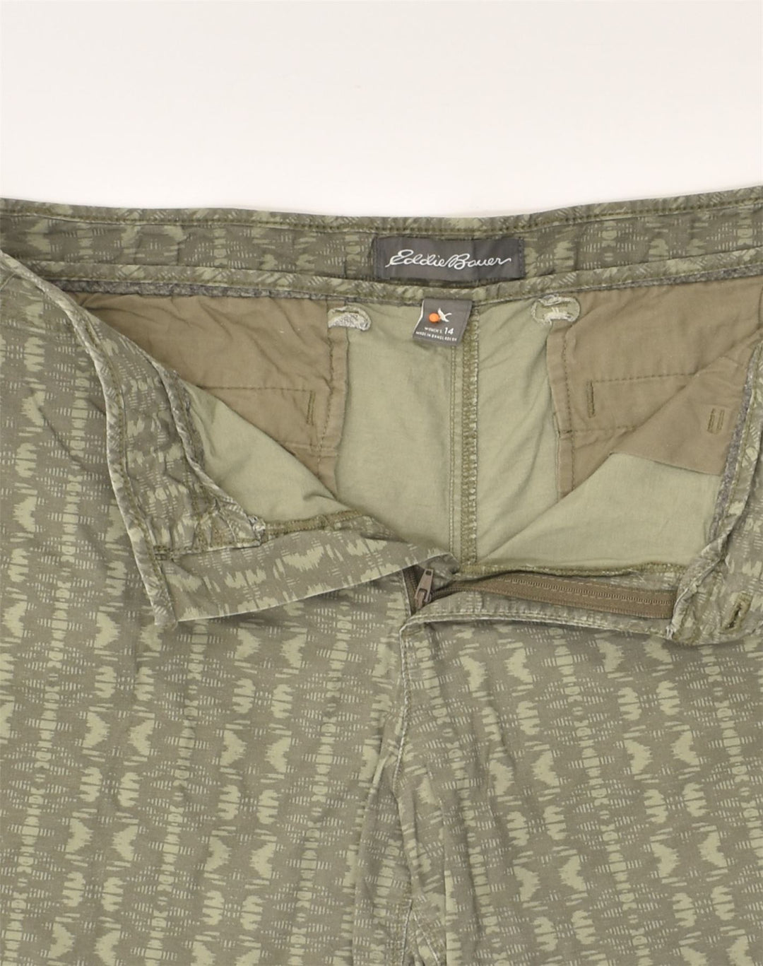 EDDIE BAUER Womens Crazy Pattern Chino Shorts US 14 XL W36 Khaki Cotton | Vintage Eddie Bauer | Thrift | Second-Hand Eddie Bauer | Used Clothing | Messina Hembry 