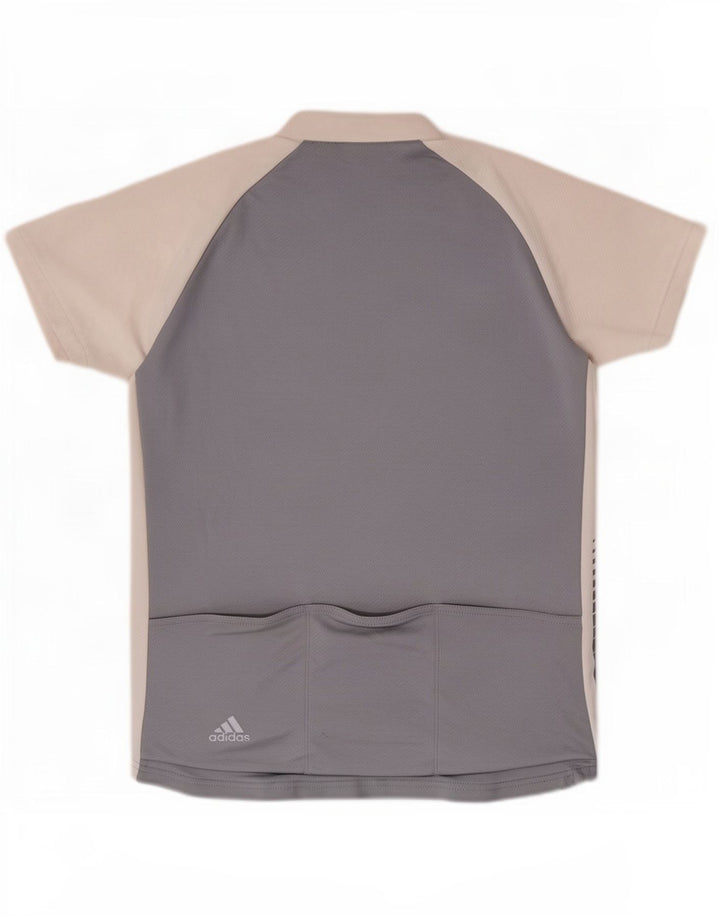 Adidas Dame T-Shirt Top UK 16 Stor Grå Colourblock Polyester
