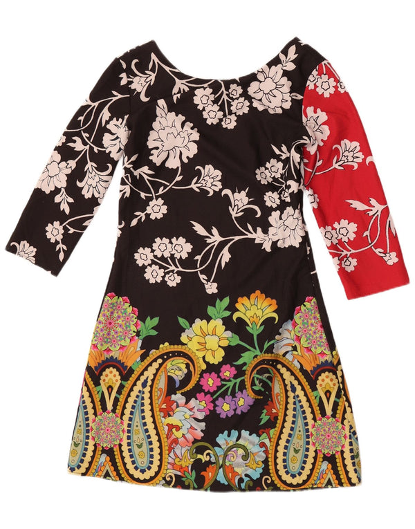 Desigual Dame 3/4 ærmet A-line kjole EU 36 Small Black Floral Polyester