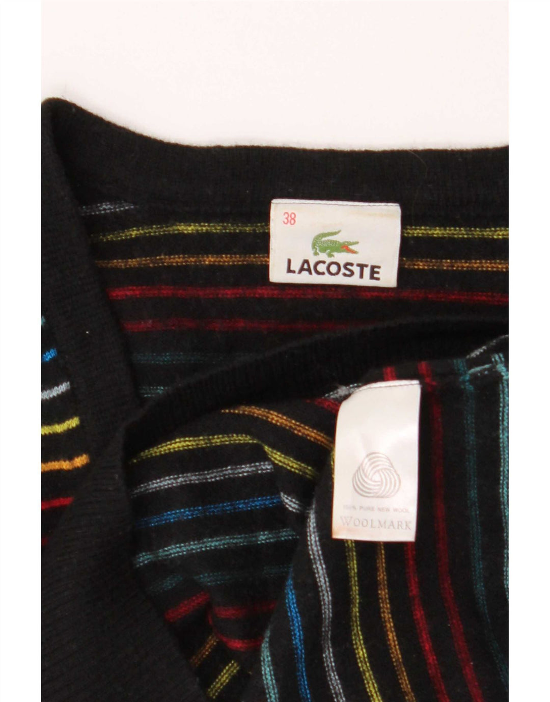 Lacoste Dame V-hals sweater Størrelse 38 Medium Flerfarvet Stribet