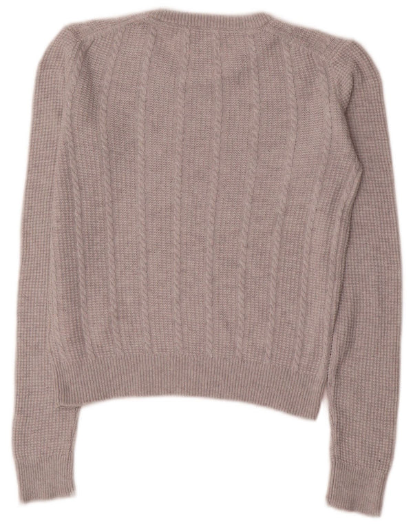 Jack Wills Womens Crop Boat Neck Jumper Sweater UK 10 Small Grey Wool