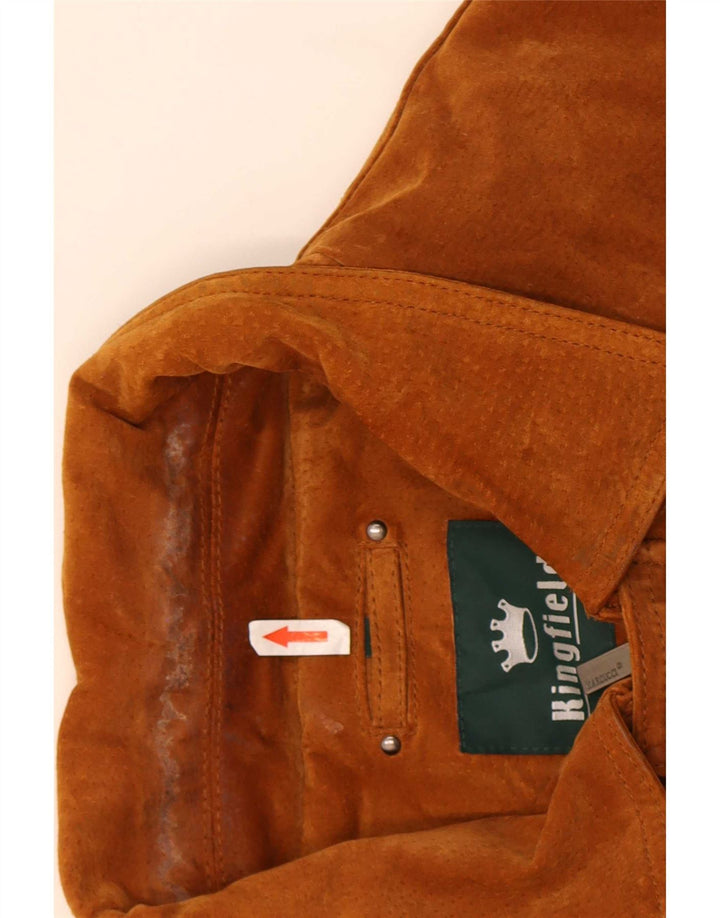 Kingfield Herre Ruskind Bomber Jacket UK 40 Stor Brun Læder