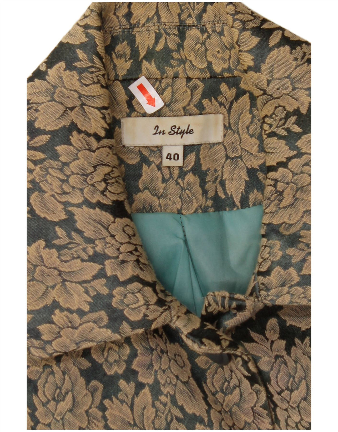 VINTAGE Dame 3-knaps blazerjakke EU 40 Mellembrun blomsterbomuld