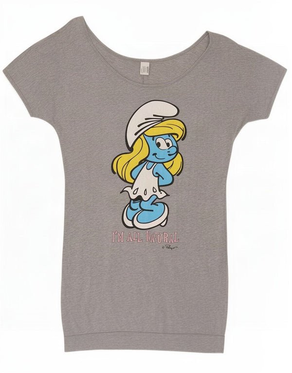 Benetton Womens The Smurfs Grafisk T-Shirt Top UK 12 Mellemgrå