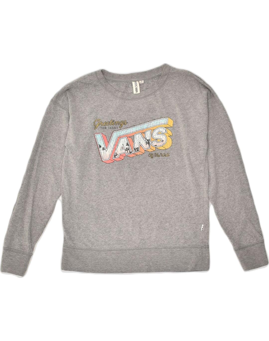 VANS Womens Graphic Sweatshirt Jumper UK 6 XS Grey Cotton | Vintage Vans | Thrift | Second-Hand Vans | Used Clothing | Messina Hembry 