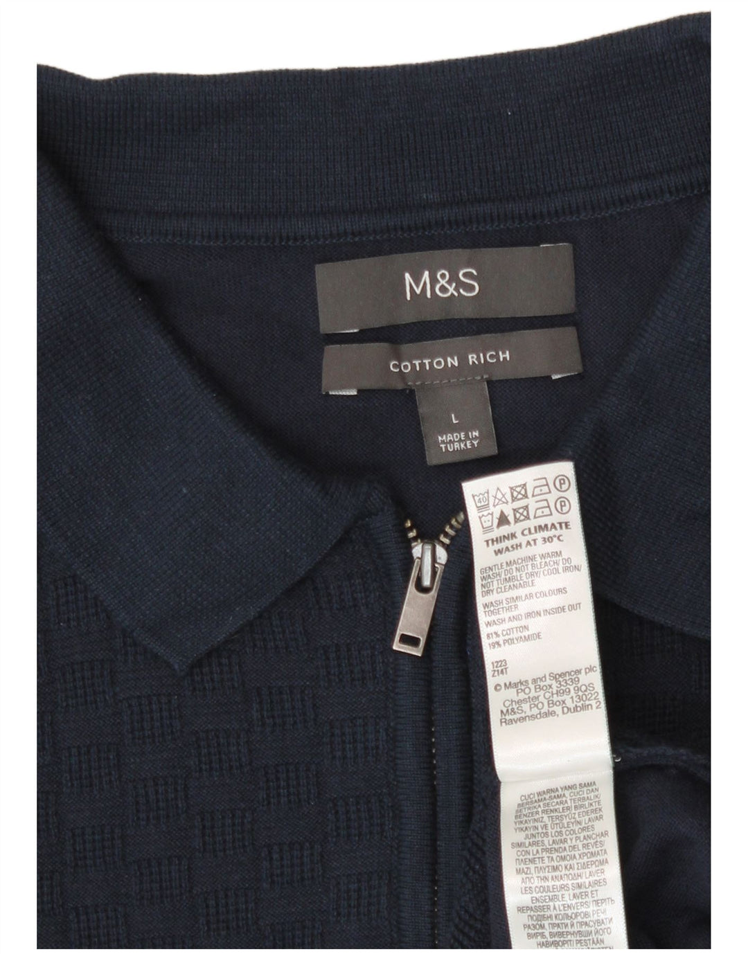 Marks & Spencer Herre Polo Neck Jumper Sweater Stor Marineblå Geometrisk