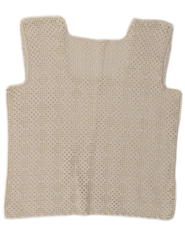 Vintage hæklet Crop Top til kvinder UK 8 Small White