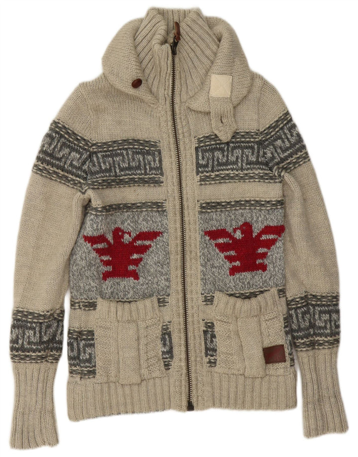 Superdry Herre grafisk cardigan sweater med fuld lynlås, lille grå geometrisk uld