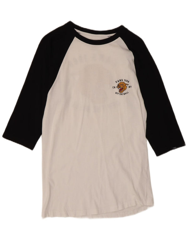 VANS Dame Slim Fit Grafisk Top 3/4 ærmer UK 10 Small White Colourblock