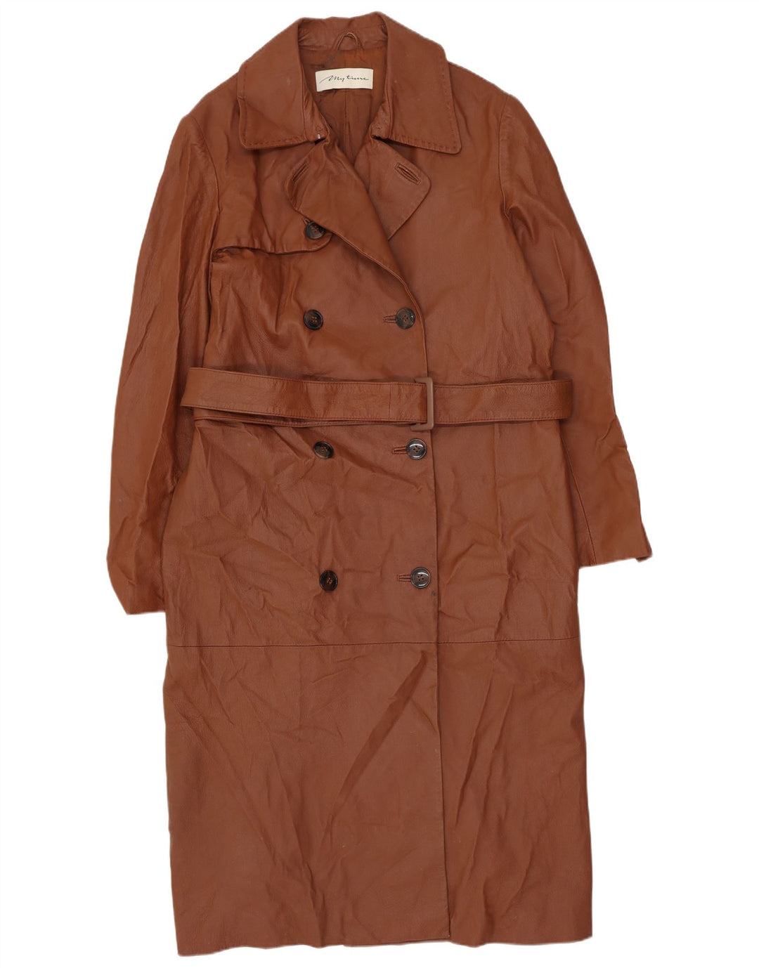 Vintage dame oversize dobbeltradet frakke UK 10 lille brunt læder