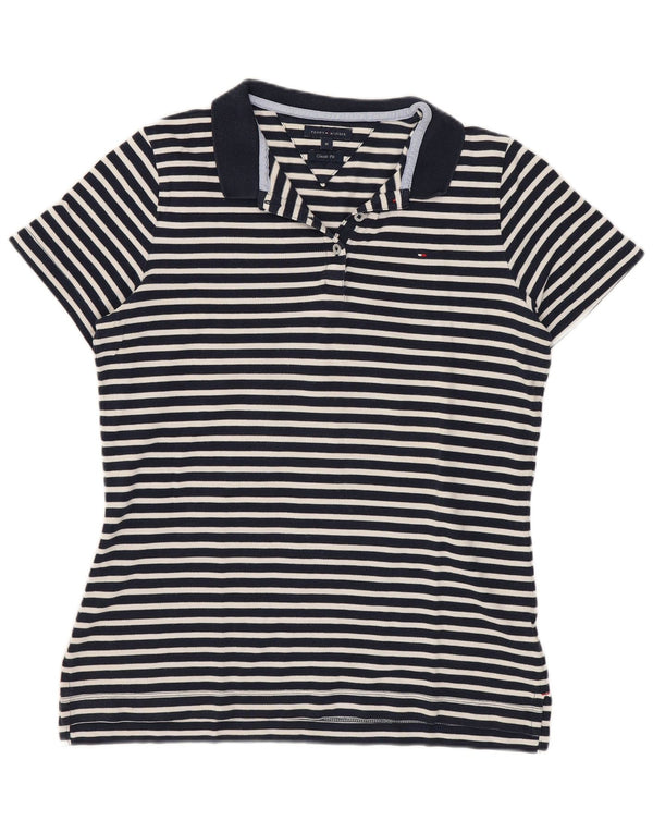 Tommy Hilfiger Dame Classic Fit Polo Shirt UK 12 Medium Navy Blue Striped