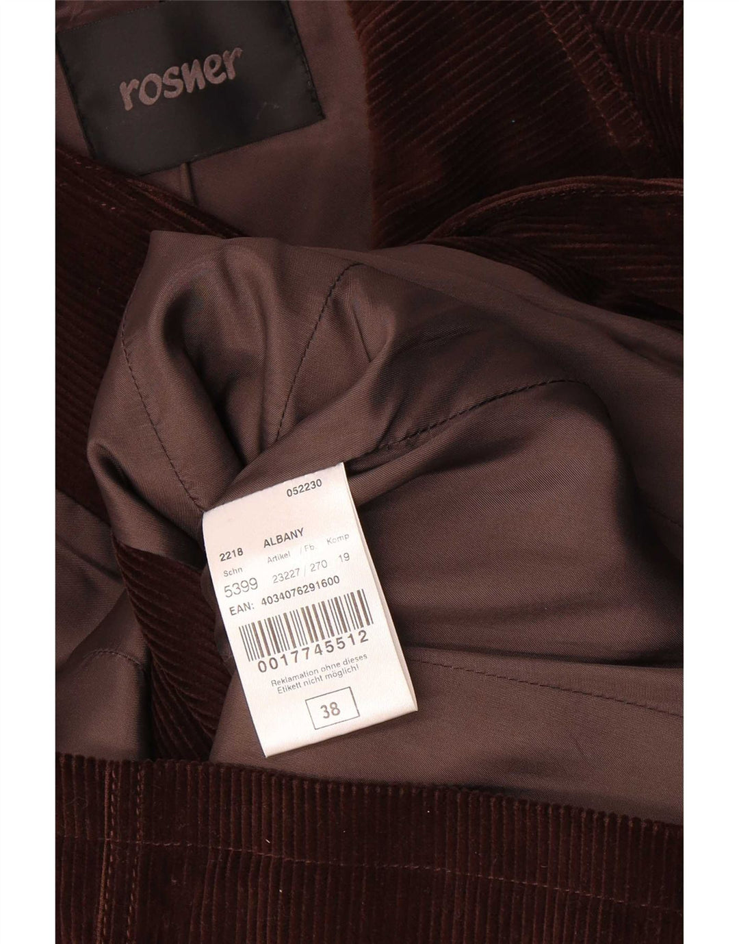 Rosner Dame 3-knaps Corduroy Blazer Jakke EU 38 Medium Brun Tencel