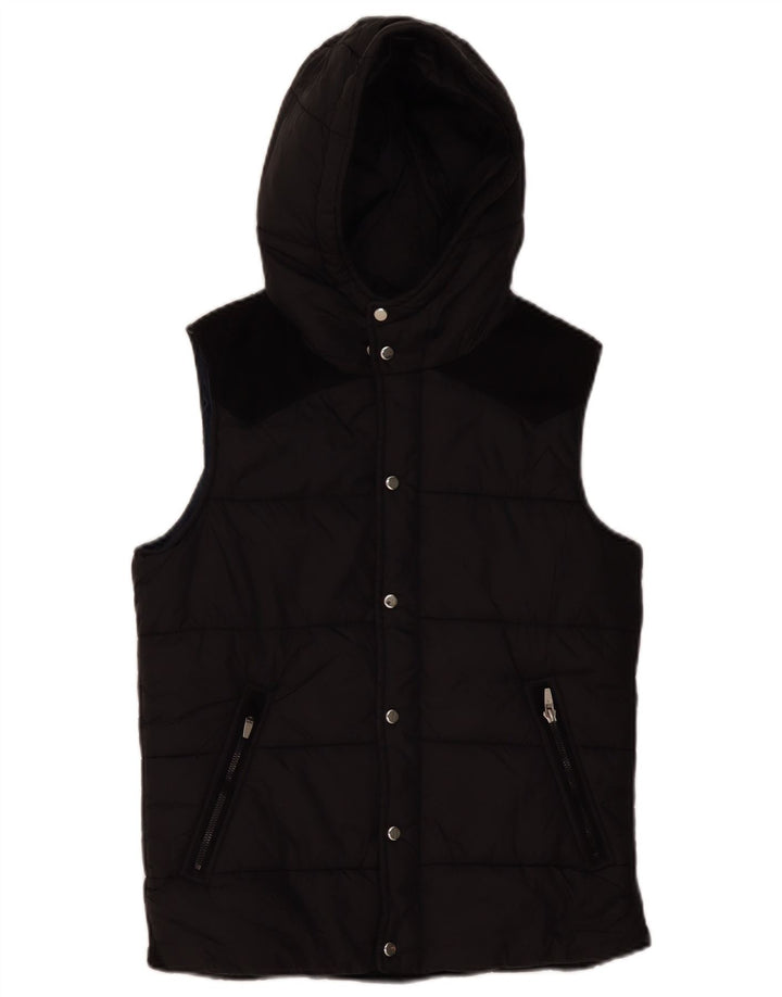 ZARA Herre hætte polstret Gilet UK 36 Small Black