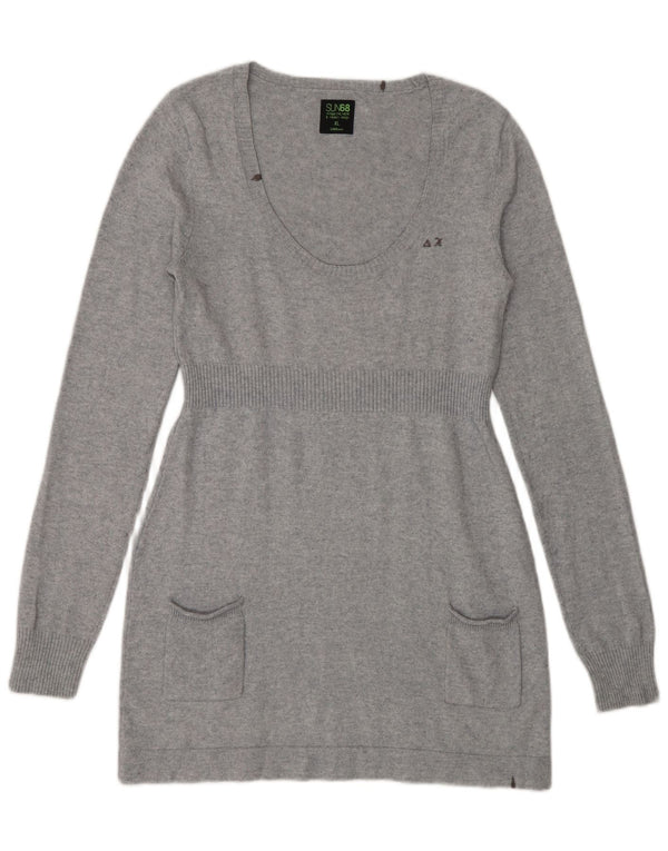 Sun68 Dame Langærmet Jumper Dress UK 18 XL Grå Bomuld