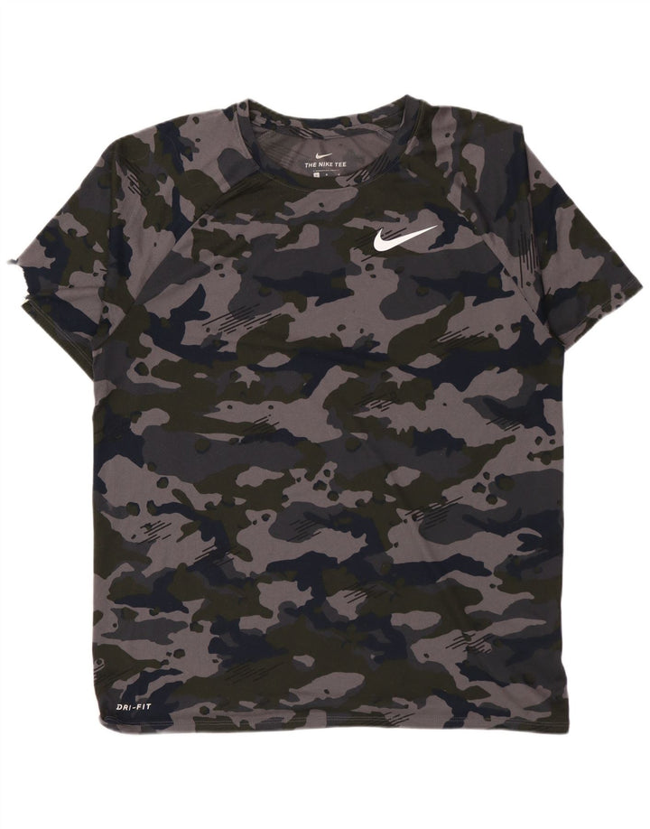 NIKE Herre Dri Fit T-shirt Top Stor grå Camouflage Polyester