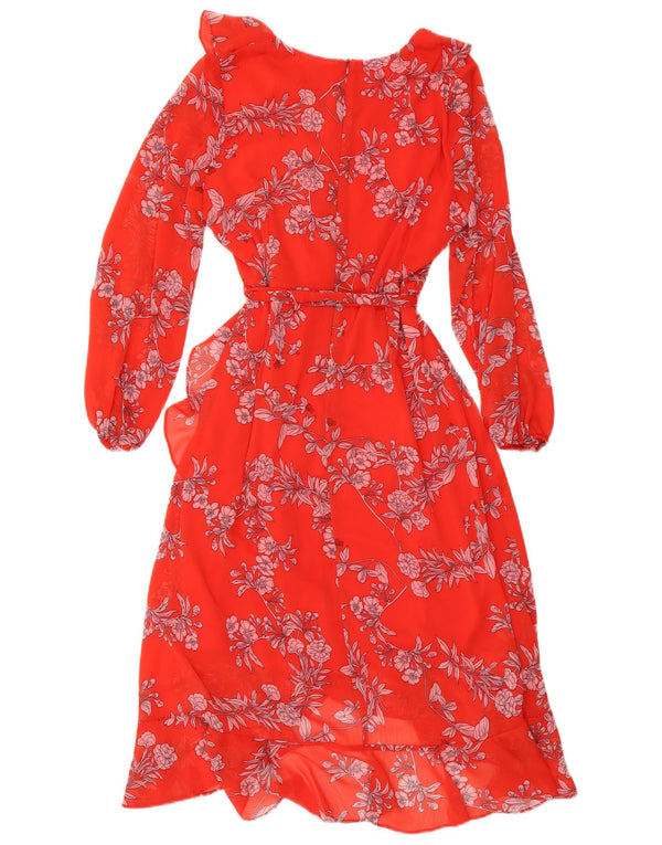 WALLIS Langærmet maxikjole til kvinder UK 14 Large Red Floral Polyester