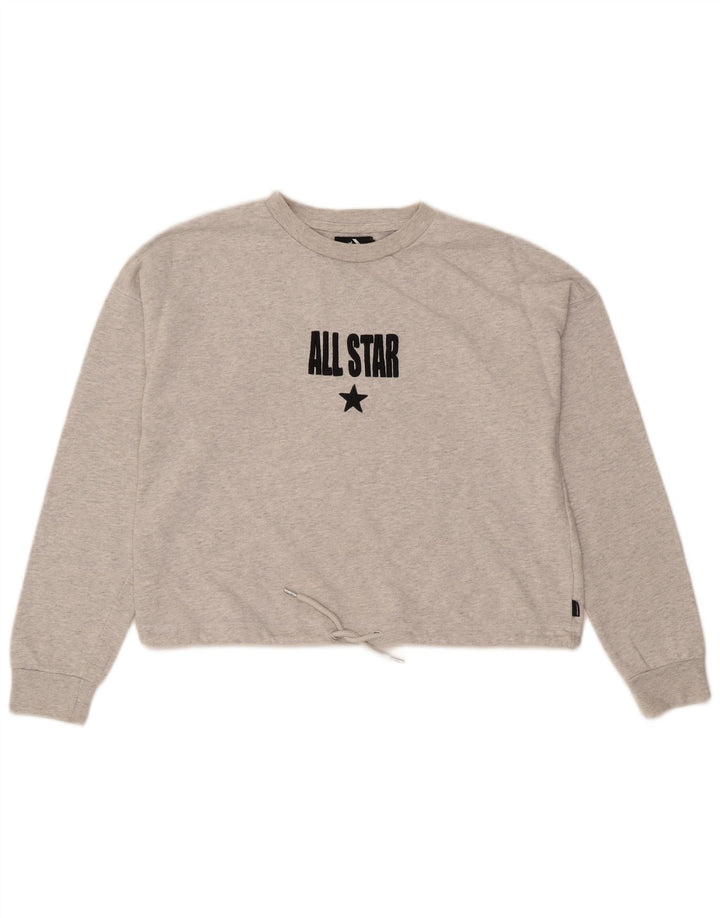 CONVERSE Dame Crop Graphic Sweatshirt Jumper UK 16 Stor Grå Bomuld